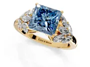 Leaf Cluster Engagement Ring Setting for Fancy Blue Princess Cut Center with Marquise Accents and Prong Head in Yellow Gold