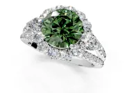 Halo Engagement Ring Setting for Fancy Green Round Cut Center with Two-Strand Split Shank and Prong Head in Platinum