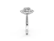 Floral Halo Engagement Ring Setting for Cushion Cut Center with Pave Accents and Prong Head in Sterling Silver