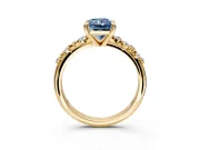 Solitaire Engagement Ring Setting for Fancy Blue Radiant Cut Center with Trailing Leaf Accent Band and Prong Head in Yellow Gold