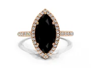 Halo Engagement Ring Setting for Fancy Black Marquise Center with Pave Accents, Heart Basket and Prong Head in Rose Gold