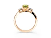 3 Stone Engagement Ring Setting for Fancy Yellow Emerald Cut Center with Round Cut Side Accents and Prong Head in Rose Gold