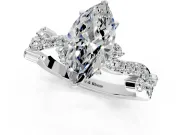 Solitaire Engagement Ring Setting for Marquise Center with Bar-Station Pave Twist and Prong Head in Sterling Silver