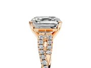 Solitaire Engagement Ring Setting for Asscher Cut Center with Twisted Pave Split Shank and Prong Head in Rose Gold