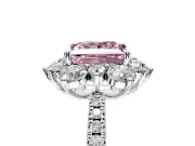 Floral Halo Engagement Ring Setting for Fancy Pink Princess Cut Center with Pave Accents and Prong Head in White Gold