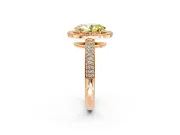 Milgrain Halo Engagement Ring Setting for Fancy Yellow Oval Center with Three-Sided Pave Band and Prong Head in Rose Gold