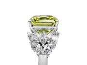 Leaf Cluster Engagement Ring Setting for Fancy Yellow Asscher Cut Center with Marquise Accents and Prong Head in Platinum