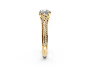 Solitaire Engagement Ring Setting for Cushion Cut Center with Pave Rail Split Shank and Prong Head in Yellow Gold
