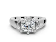 Solitaire Engagement Ring Setting for Cushion Cut Center with Wide Band, Pave Collar and Prong Head in Sterling Silver
