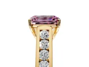 Solitaire Engagement Ring Setting for Fancy Pink Emerald Cut Center with Round Cut Channel Band and Prong Head in Yellow Gold
