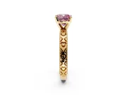 Solitaire Engagement Ring Setting for Fancy Pink Cushion Cut Center with XO Engraved Band and Prong Head in Yellow Gold