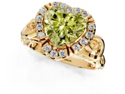 Halo Engagement Ring Setting for Fancy Yellow Heart-Shaped Center with Open Scroll Shoulders and Prong Head in Yellow Gold