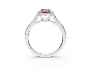 Halo Engagement Ring Setting for Fancy Pink Emerald Cut Center with Pave Accents, Heart Basket and Prong Head in Platinum