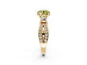 3 Stone Engagement Ring Setting for Fancy Yellow Round Cut Center with Pave Twist Band and Prong Head in Yellow Gold