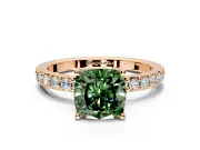 Solitaire Engagement Ring Setting for Fancy Green Cushion Cut Center with Round Cut Pave Band and Prong Head in Rose Gold