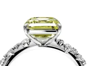 Cluster Engagement Ring Setting for Fancy Yellow Asscher Cut Center with Round Cut Accent Band and Prong Head in Platinum