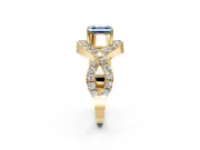 Halo Engagement Ring Setting for Fancy Blue Asscher Cut Center with Pave Infinity Twist Band and Prong Head in Yellow Gold