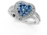 Halo Engagement Ring Setting for Fancy Blue Heart-Shaped Center with Framed Halo, Pave Band and Prong Head in Platinum
