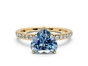 Solitaire Engagement Ring Setting for Fancy Blue Heart-Shaped Center with Fine Pave Band and Prong Head in Yellow Gold