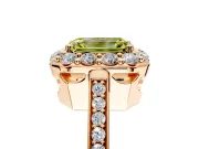 Floral Halo Engagement Ring Setting for Fancy Yellow Emerald Cut Center with Large Halo Accents and Prong Head in Rose Gold