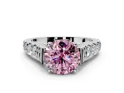 Solitaire Engagement Ring Setting for Fancy Pink Round Cut Center with Pave Cathedral Shoulders and Prong Head in Sterling Silver