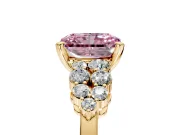 Cluster Engagement Ring Setting for Fancy Pink Radiant Cut Center with 2-Row Shoulder Clusters and Prong Head in Yellow Gold