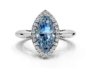 Halo Engagement Ring Setting for Fancy Blue Marquise Center with Tapered Plain Band and Prong Head in Platinum