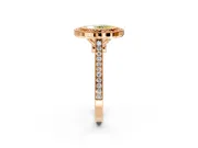 Halo Engagement Ring Setting for Fancy Yellow Oval Center with Milgrain Frame, Pave Band and Prong Head in Rose Gold