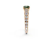 Solitaire Engagement Ring Setting for Fancy Green Cushion Cut Center with Pave Cathedral Shoulders and Prong Head in Rose Gold