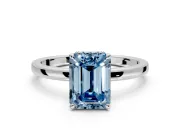 Hidden Halo Engagement Ring Setting for Fancy Blue Emerald Cut Center with Plain Band and Tall Prong Head in Sterling Silver