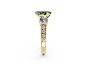 Channel-Set Engagement Ring Setting for Fancy Green Pear-Shaped Center with Baguette Band and Prong Head in Yellow Gold