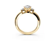 3 Stone Engagement Ring Setting for Pear-Shaped Center with Wide Plain Band and Prong Head in Yellow Gold
