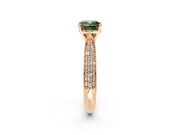 Solitaire Engagement Ring Setting for Fancy Green Cushion Cut Center with Multi-Row Accents and Prong Head in Rose Gold