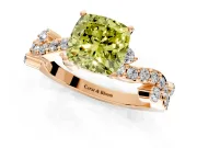 Solitaire Engagement Ring Setting for Fancy Yellow Cushion Cut Center with Bar-Station Pave Twist and Prong Head in Rose Gold