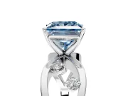 Solitaire Engagement Ring Setting for Fancy Blue Princess Cut Center with Criss-Cross Accent Band and Prong Head in Platinum