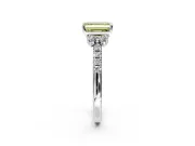 Paired Accent Engagement Ring Setting for Fancy Yellow Emerald Cut Center with Pave Band and Prong Head in Sterling Silver