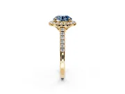 Halo Engagement Ring Setting for Fancy Blue Round Cut Center with Raised Halo, Pave Band and Prong Head in Yellow Gold