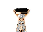3 Stone Engagement Ring Setting for Fancy Black Emerald Cut Center with Pave Split Shank and Prong Head in Rose Gold