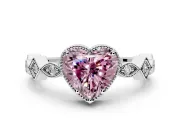 Milgrain Bezel Engagement Ring Setting for Fancy Pink Heart-Shaped Center with Marquise Stations and Bezel Head in White Gold