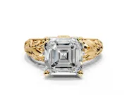 Solitaire Engagement Ring Setting for Asscher Cut Center with Filigree Accent Basket and Prong Head in Yellow Gold