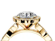 Halo Engagement Ring Setting for Round Cut Center with Pave and Plain Twist Band and Prong Head in Yellow Gold