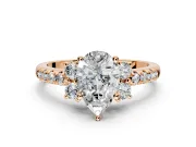 Paired Accent Engagement Ring Setting for Pear-Shaped Center with Pave Band and Prong Head in Rose Gold