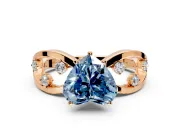 Solitaire Engagement Ring Setting for Fancy Blue Heart-Shaped Center with Criss-Cross Accent Band and Prong Head in Rose Gold