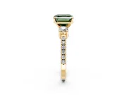 3 Stone Engagement Ring Setting for Fancy Green Asscher Cut Center with Round Cut Side Accents and Prong Head in Yellow Gold