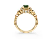 Solitaire Engagement Ring Setting for Fancy Green Emerald Cut Center with Filigree Band and Prong Head in Yellow Gold