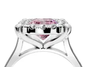 Single Halo Engagement Ring Setting for Fancy Pink Cushion Cut Center with Corner Claws, Plain Band and Prong Head in Sterling Silver