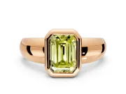Solitaire Engagement Ring Setting for Fancy Yellow Emerald Cut Center with Wide Band and Bezel Head in Rose Gold