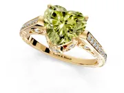Cathedral Engagement Ring Setting for Fancy Yellow Heart-Shaped Center with Antique-Style Pave Band and Prong Head in Yellow Gold