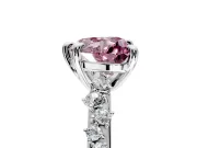 Solitaire Engagement Ring Setting for Fancy Pink Heart-Shaped Center with Trailing Leaf Accent Band and Prong Head in Platinum