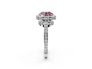 Halo Engagement Ring Setting for Fancy Pink Round Cut Center with Metal-Rimmed Halo, Pave Band and Prong Head in Platinum